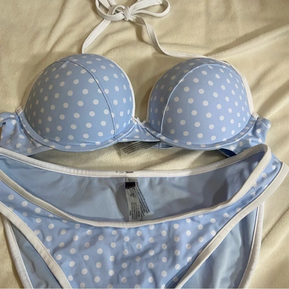 New! Frankie's Bikinis SET Addison Annabelle Blue Polka Dot Bikini 1584